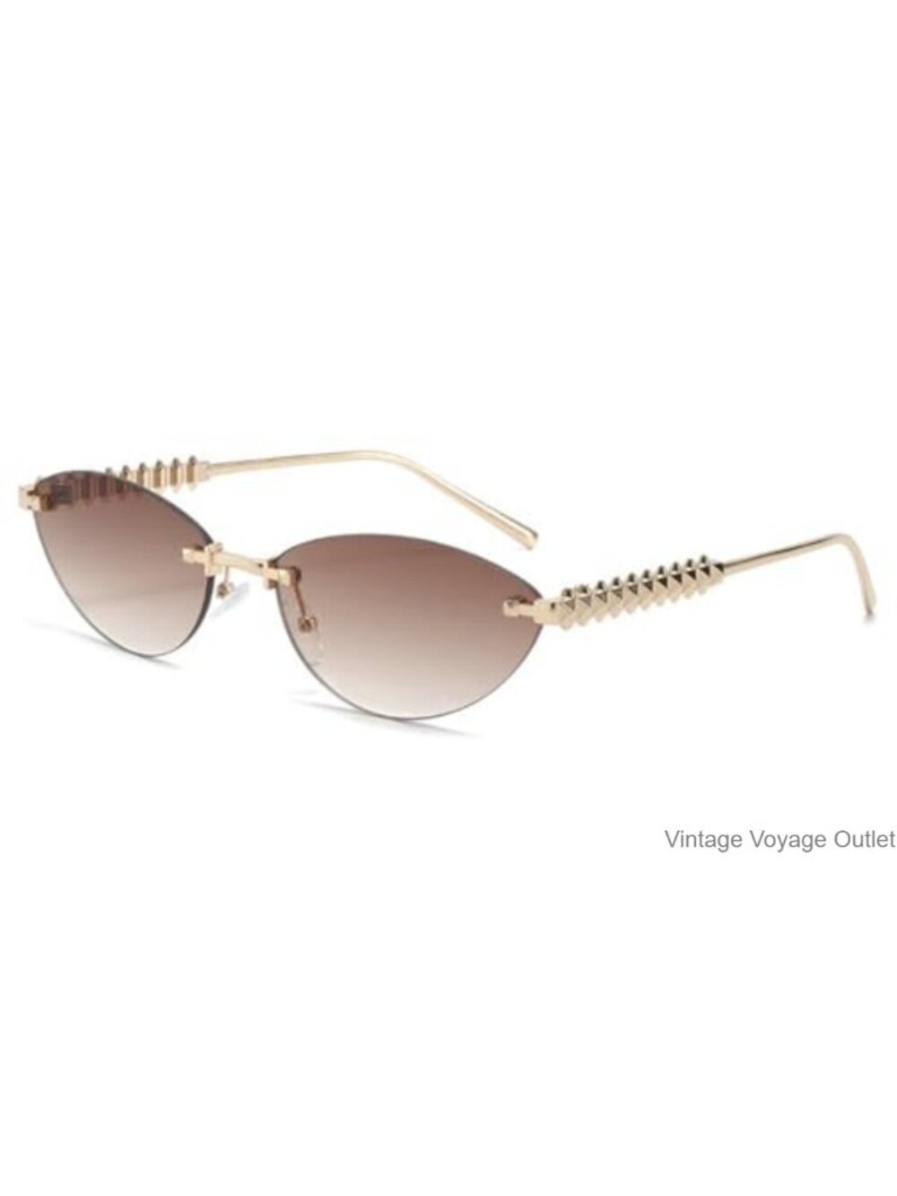 Rimless Cat Eye Metal Sunglasses Vintage Oval UV400 Outdoor Eyewear